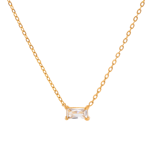 Gold-tone chain necklace with emerald-cut cubic zirconia square pendant