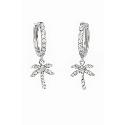 Silver hoop earrings with cubic zirconia palm tree drop charms