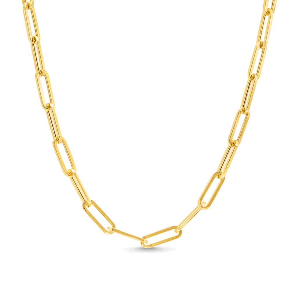 Gold paperclip-link necklace with oval chain links and open connection points