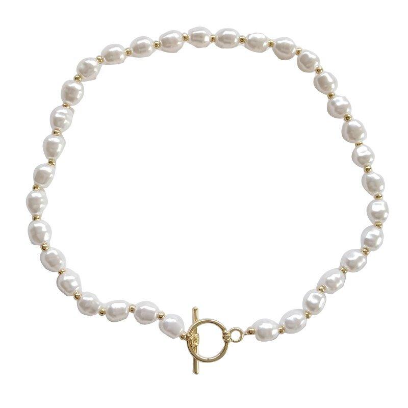 Faux pearl choker necklace with round pearls and gold-tone clasp
