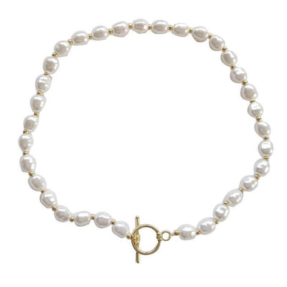 Faux pearl choker necklace with round pearls and gold-tone clasp