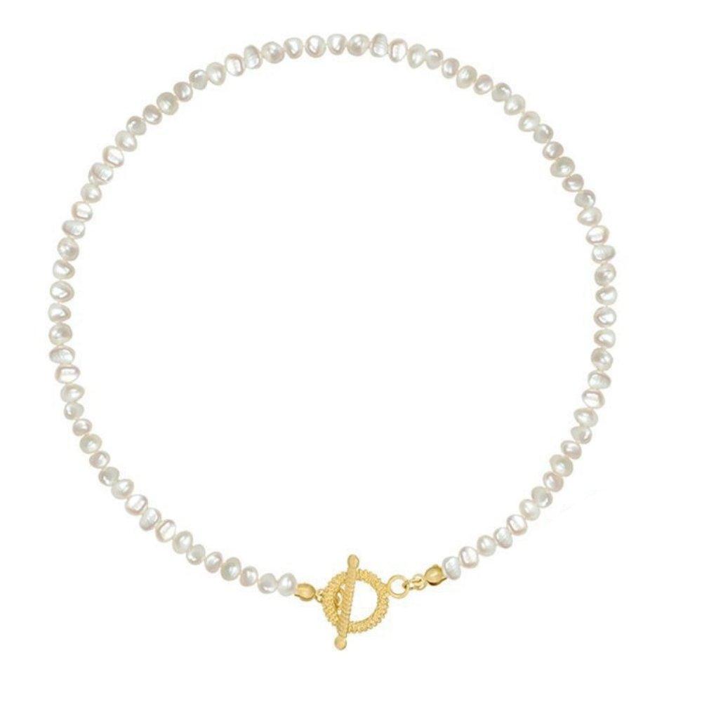 Freshwater pearl necklace with baroque pearls and gold D pendant