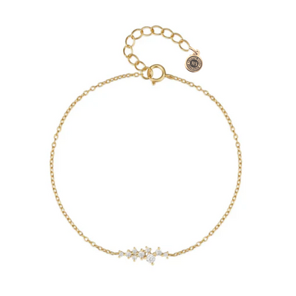 Gold-tone chain bracelet with adjustable clasp and three round cubic zirconia stones