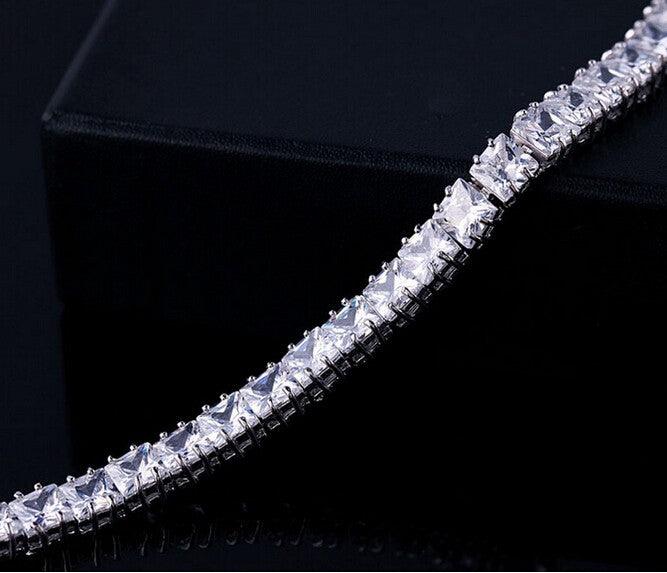 Close-up tennis bracelet with square princess-cut cubic zirconia stones