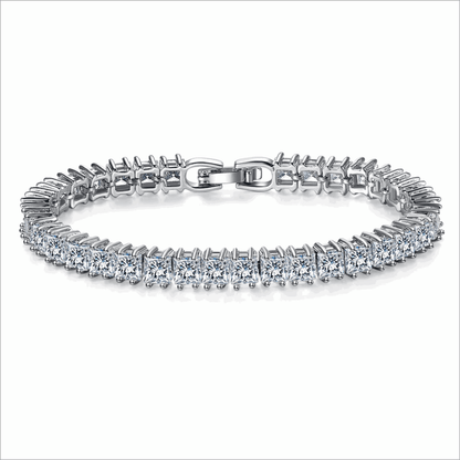 Silver hinged tennis bracelet with princess-cut cubic zirconia stones