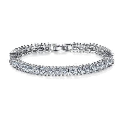 Silver tennis bracelet with princess-cut cubic zirconia stones and hinged clasp