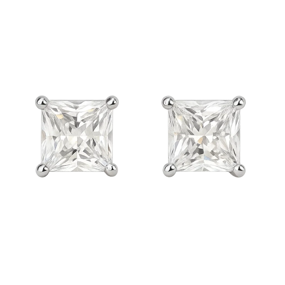 Half Carat Princess Cut Cubic Zirconia Stud Earrings