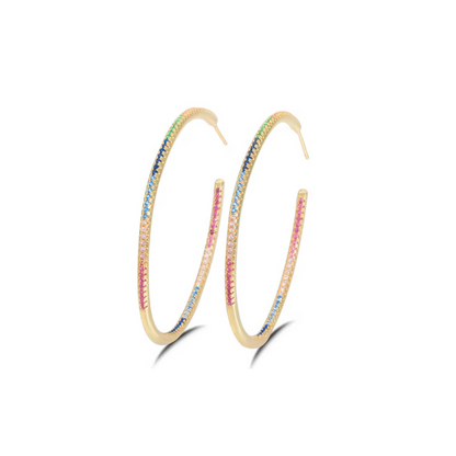 Rainbow hoop earrings with pavé stones in gold-tone metal