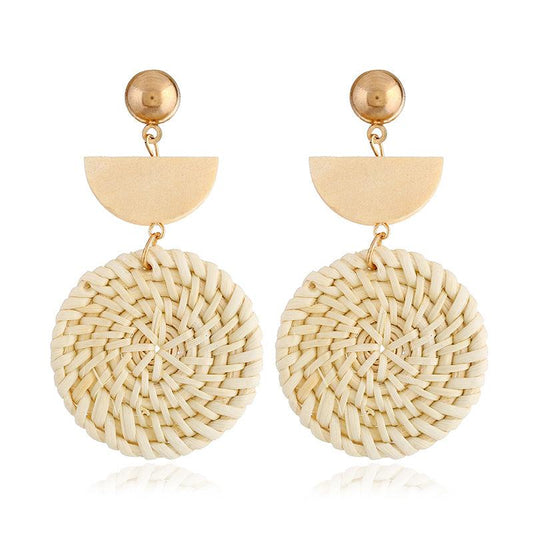 Rattan Earrings Organic Wooden Straw Weave Default Title