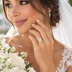 Gold-tone solitaire ring close-up on hand, prong-set center stone