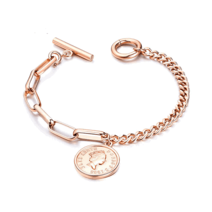 Link Bracelet with Coin Charm and Toggle Clasp