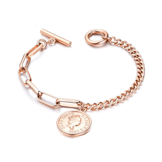 Link Bracelet with Coin Charm and Toggle Clasp