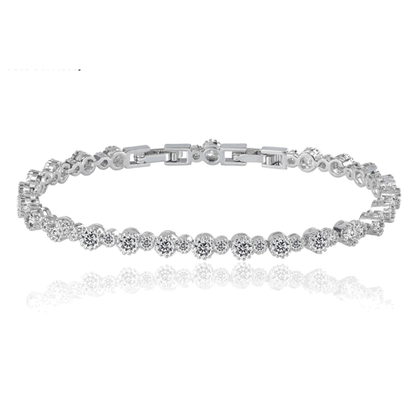 Silver round-cut cubic zirconia tennis bracelet with center clasp and linked design