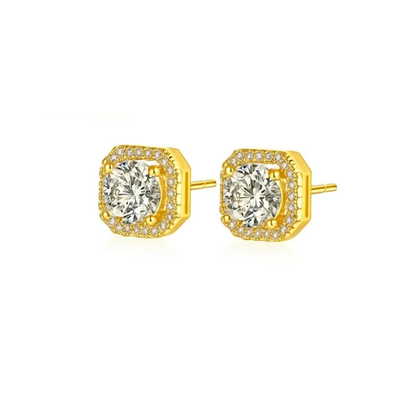 Serena Halo stud earrings in gold with round clear stones