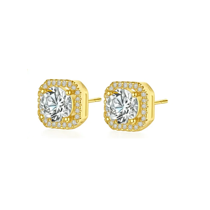 Serena Halo stud earrings with round clear stones in gold