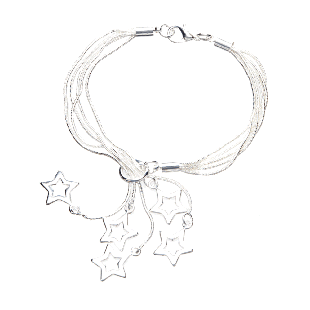 Silver-tone shooting star bracelet with star charms and multi-strand chain