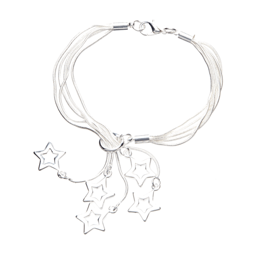 Silver-tone shooting star bracelet with star charms and multi-strand chain