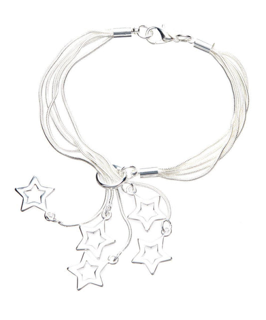 Silver-tone star charm bracelet with multi-strand chain and shooting star pendant