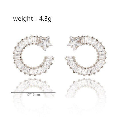 Silver shooting star hoop earrings; 17x17mm, white cubic zirconia stones