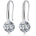 Silver drop earrings with round cubic zirconia cluster, dangle hooks