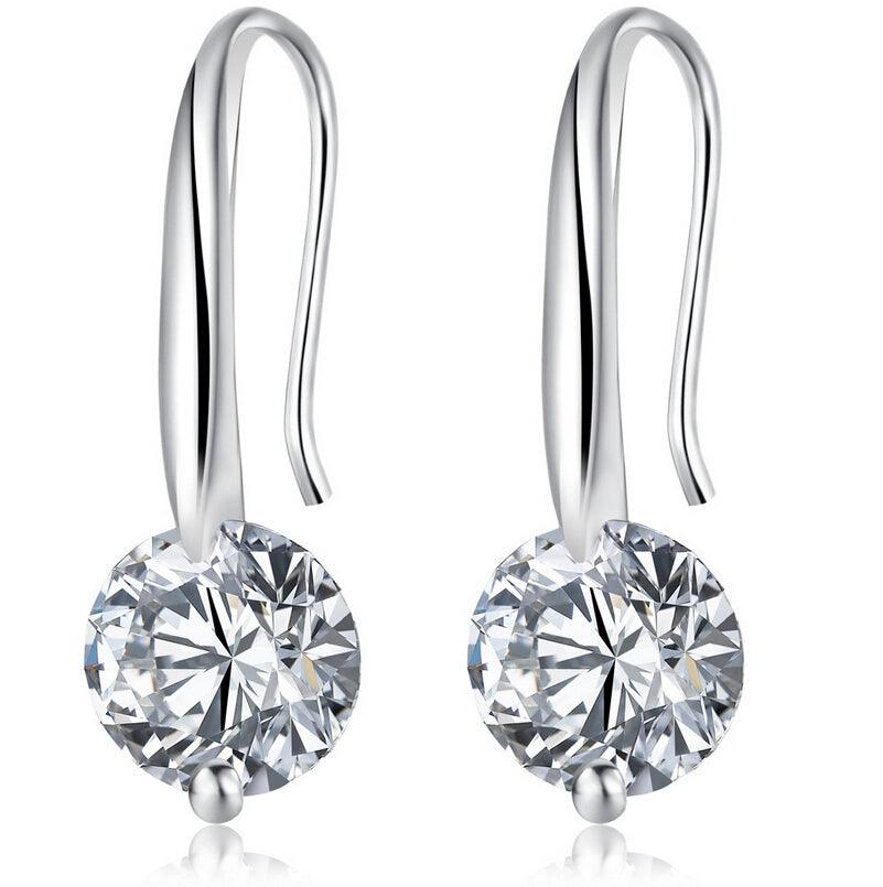 Crystal Dangle Earrings with 1.5 Carat Cubic Zirconia Stone Silver