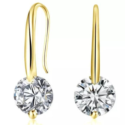 Crystal Dangle Earrings with 1.5 Carat Cubic Zirconia Stone Gold
