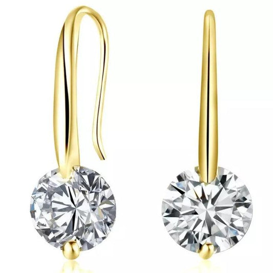 Crystal Dangle Earrings with 1.5 Carat Cubic Zirconia Stone Gold