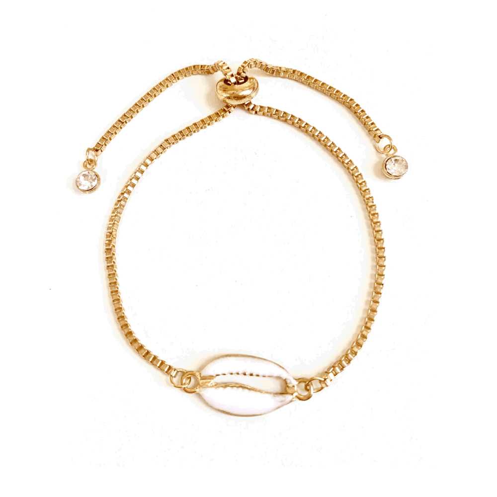 Seashell Bracelet with Adjustable Spring Closure Gold