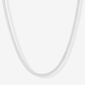 Silver snake chain necklace, close-up of smooth linked links.
