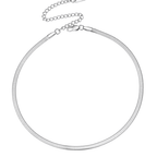 Silver snake chain necklace with round links and small clasp extension.