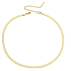 Gold snake chain necklace with clasp, slim profile and fine link texture