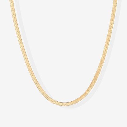 Gold snake chain necklace with smooth, slender curved links