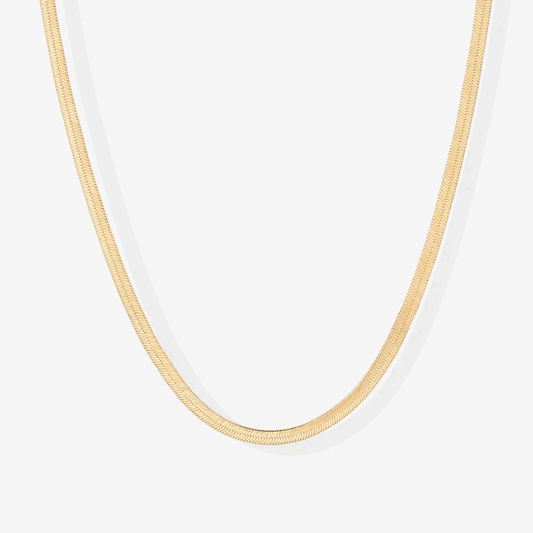 Gold snake chain necklace with smooth, slender curved links