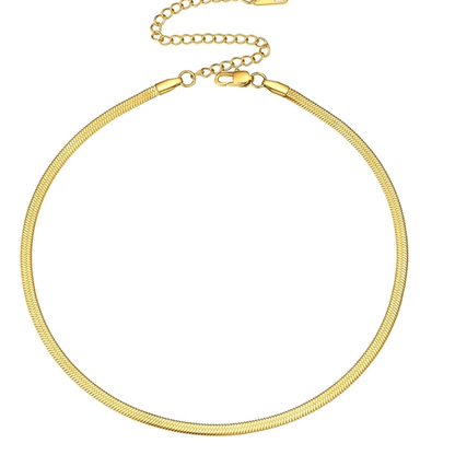 Gold snake chain necklace with toggle clasp and small textured link detail