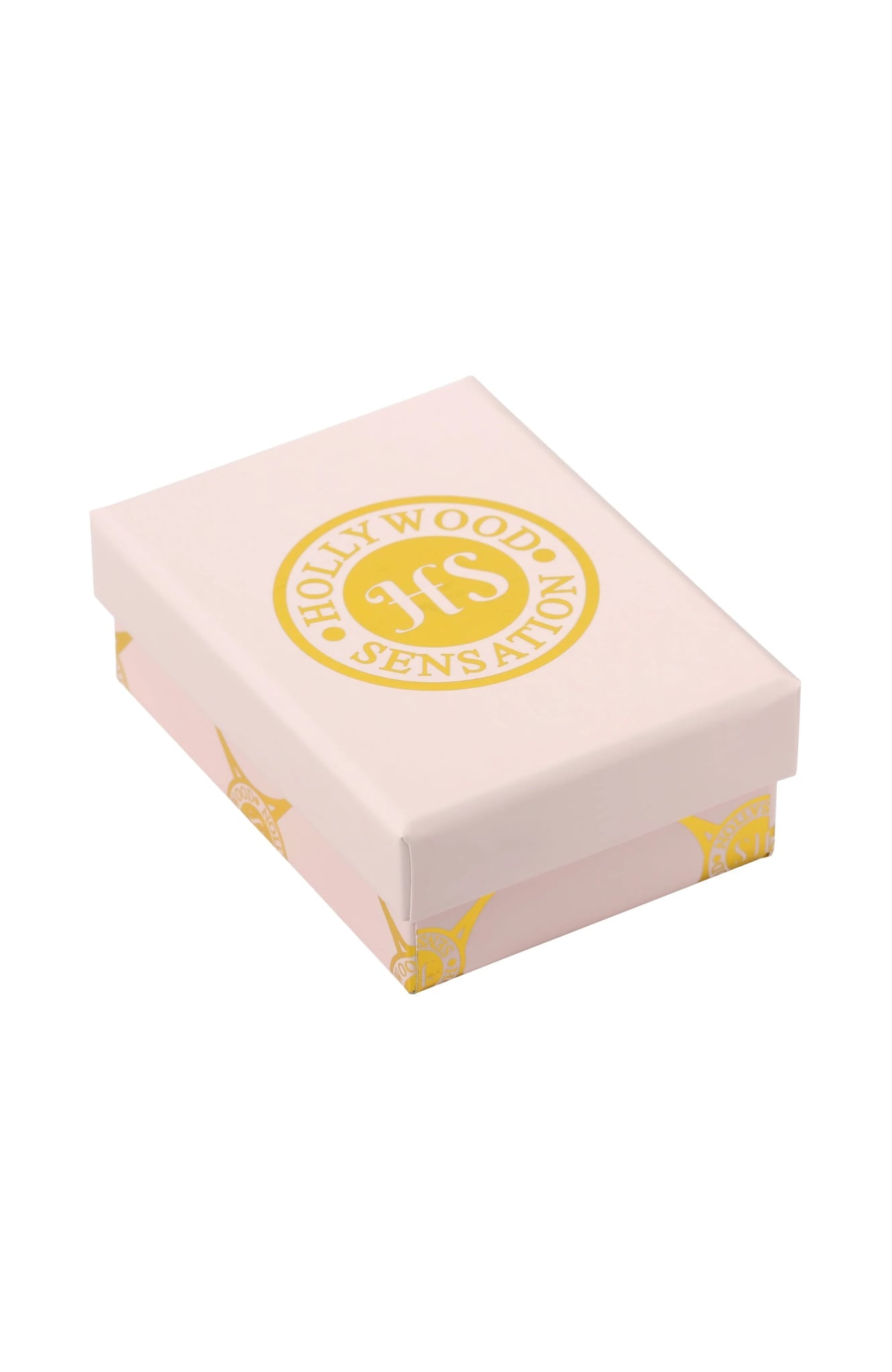 Jewelry gift box with gold circular logo and brand text