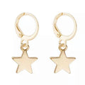 Gold star dangle hoop earrings with small star charm