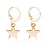 Gold star dangle hoop earrings with small star charm