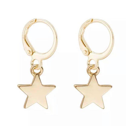 Gold star dangle hoop earrings with small star charm
