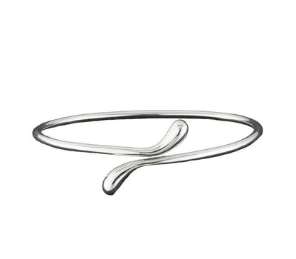 Silver teardrop cuff bracelet, slim bangle with curved teardrop detail