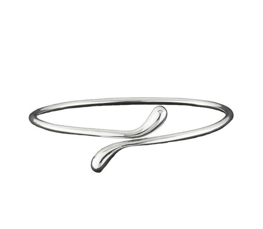 Silver teardrop cuff bracelet, slim bangle with curved teardrop detail