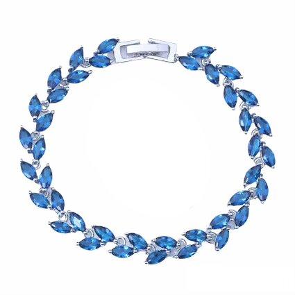 Blue marquise gemstone tennis bracelet with hinged clasp