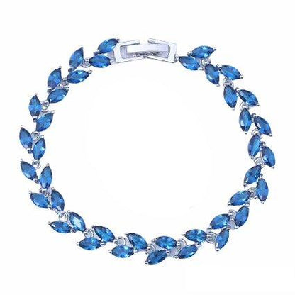 Blue marquise gemstone tennis bracelet with hinged clasp