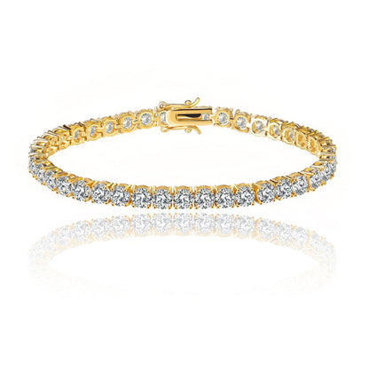 Gold tennis bracelet with clear cubic zirconia stones and hinged clasp