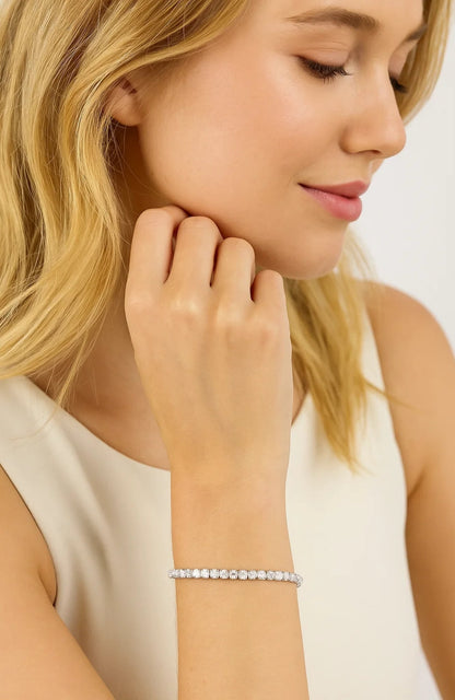Silver-tone tennis bracelet with round cubic zirconia stones in a row