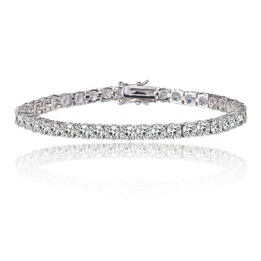 Silver tennis bracelet with clear cubic zirconia stones and secure clasp
