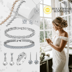 Silver-tone cubic zirconia tennis bracelet with repeating round stones, shown at angle.