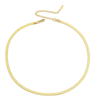 Gold snake chain necklace with clasp and small extender ring