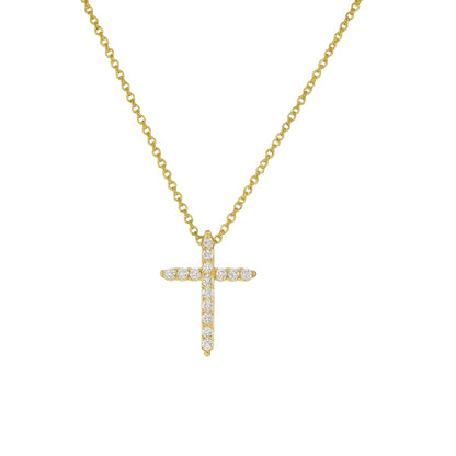 Gold-tone necklace with cross pendant set with clear CZ stones on a chain
