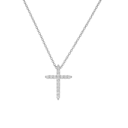 Silver-tone necklace with cross pendant set with clear CZ stones on a chain
