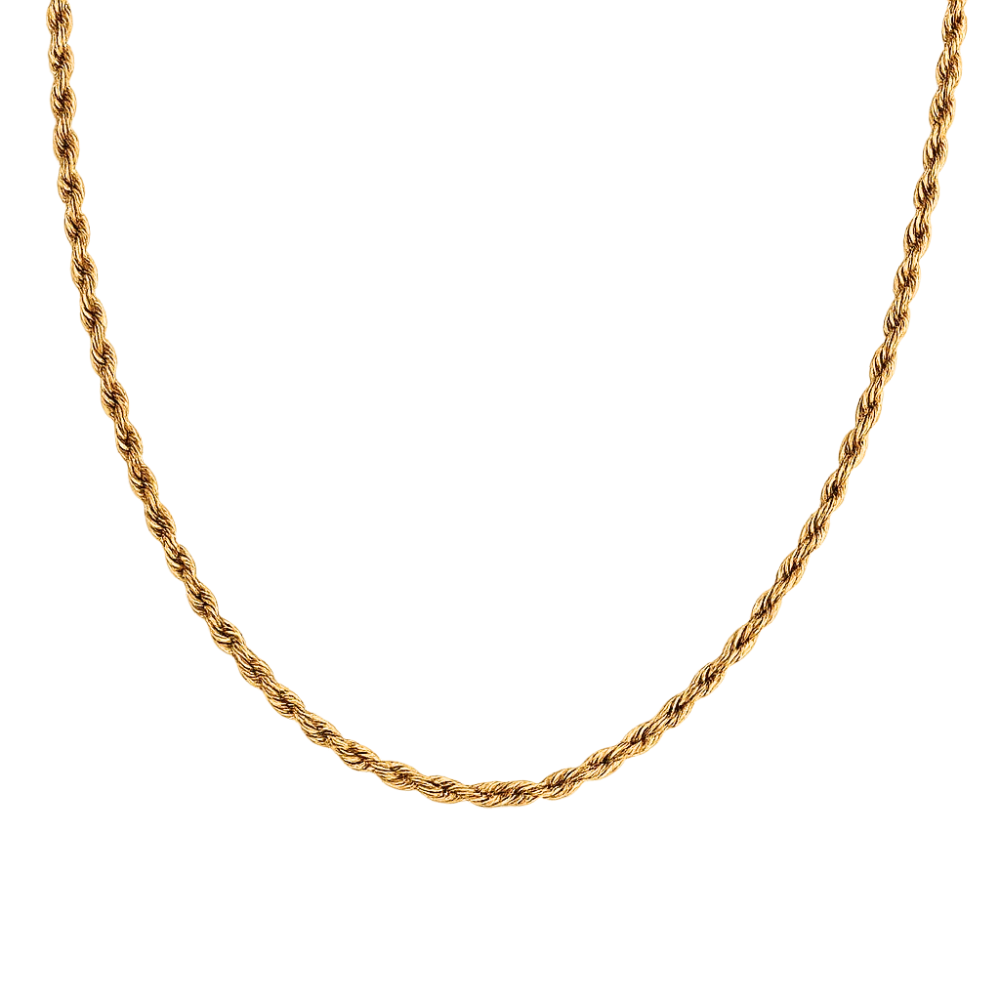 Gold rope chain necklace, curved drape